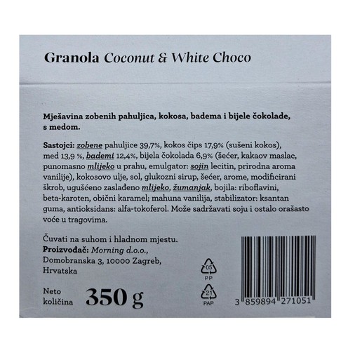 Granola Kokosnuss&weiße Schokolade Morgen lab 350