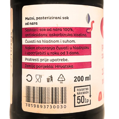 Prirodni sok 100% nar GUUC 0,2 l