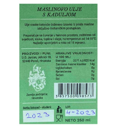 Extra natives Olivenöl mit Salbei 0,25 l