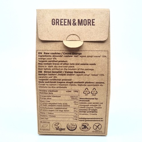 Green&More sirovi kolačići od kakaa i naranče 80 g