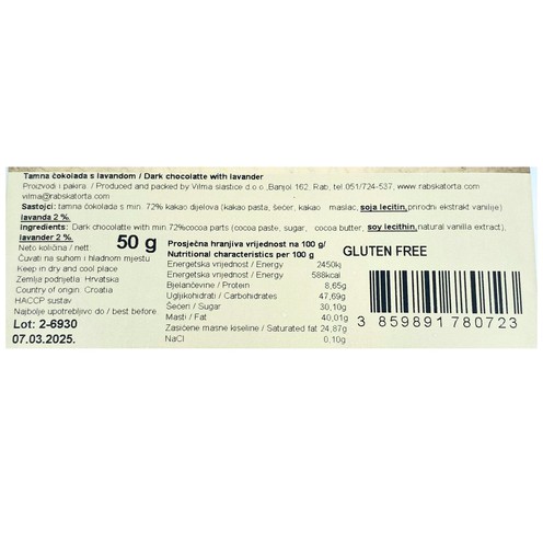 Dark chocolate with lavender 50 g