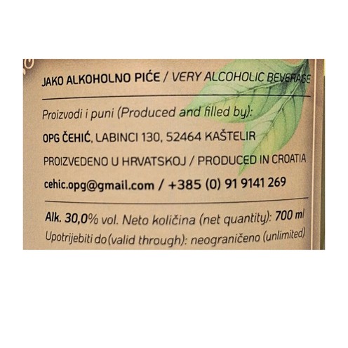 Zitronenlikör OPG Čehić 0,7 l