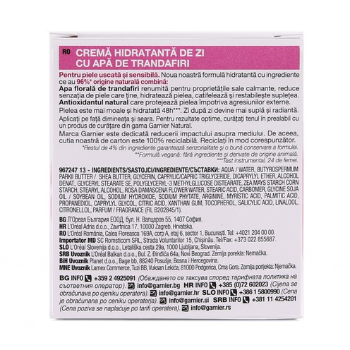 Garnier Skin Naturals Botanical krema s ružinom vodicom za suhu i osjetljivu kožu 50 ml