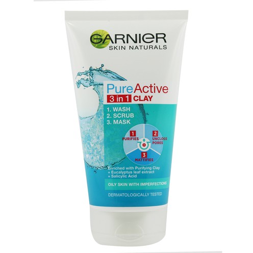 Garnier SkinActive Pure Active 3-In-1 Face Wash, Mask and Scrub 150 ml 