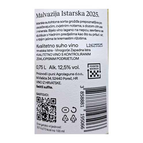 Malvazija 2025 Agrolaguna for Valamar 0,75 l