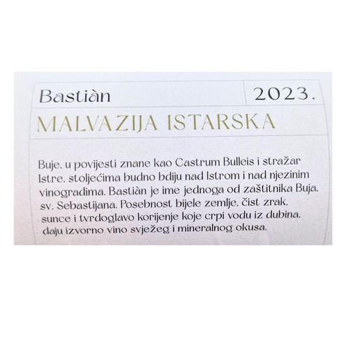 Istrian Malvazija 2023 Bastian 0,75 l