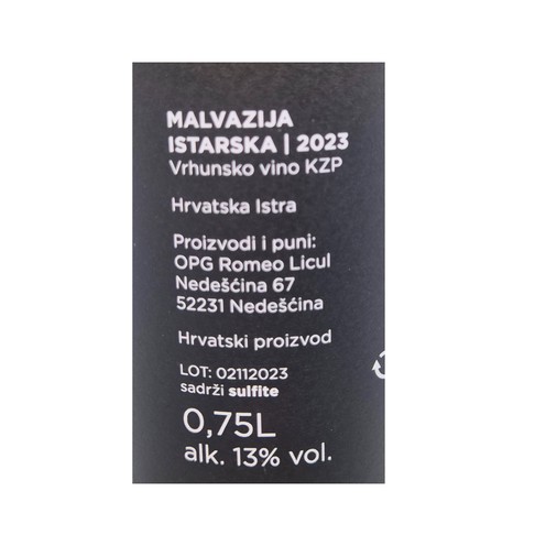 Malvazija 2023 Romeo 0,75 l
