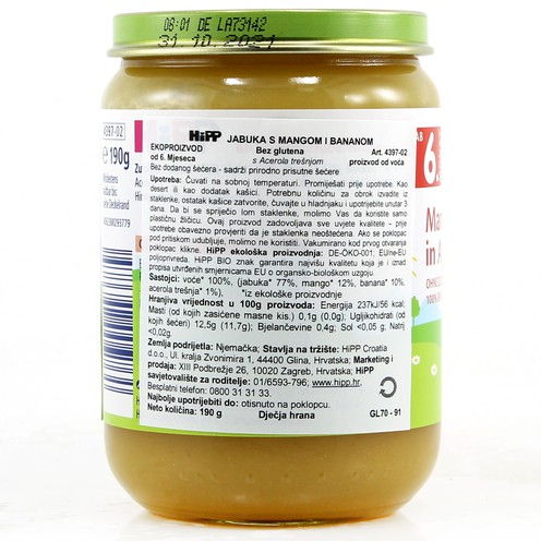 Hipp jabuka s mangom i bananom 190 g