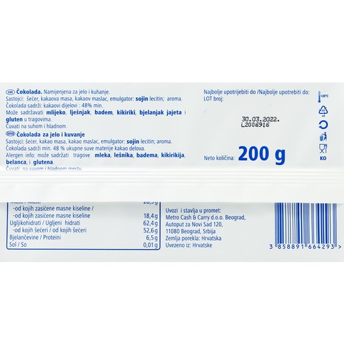 Čokolada za kuhanje Kandit 200 g
