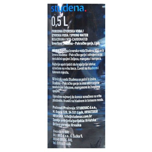Natural mineral water Studena, non-carbonated 0,5 l