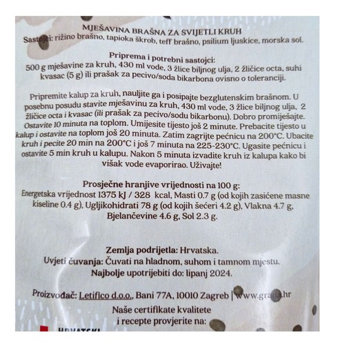 Mješavina brašna za svijetli kruh 500 g