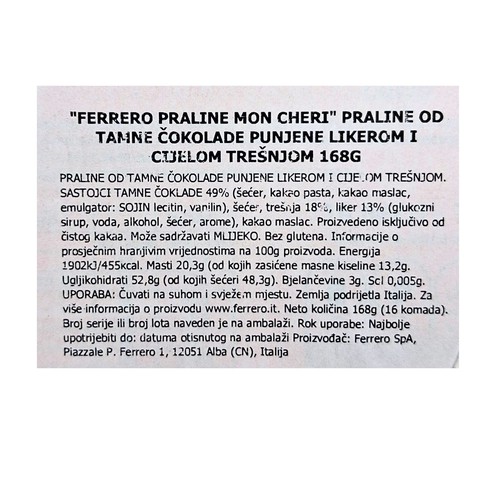 Pralines Mon cheri 168 g