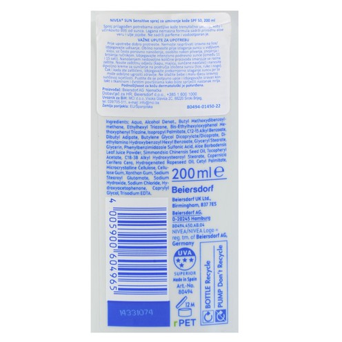 Nivea Sun Sensitive SPF 50+ skin soothing spray 200 ml