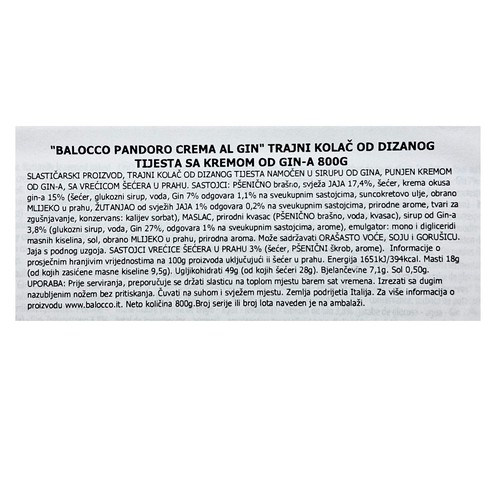 Pandoro con crema al gin Balocco 800 g