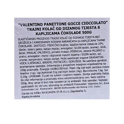Panettone con gocce di cioccolato u vintage kutiji Valentino 500 g