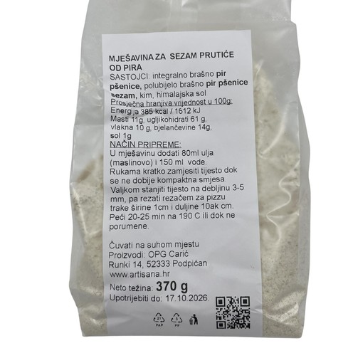 Mješavina za pirove prutiće sa sezamom Artisana 370 g