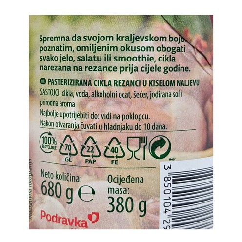 Cikla rezanci Podravka 680 g