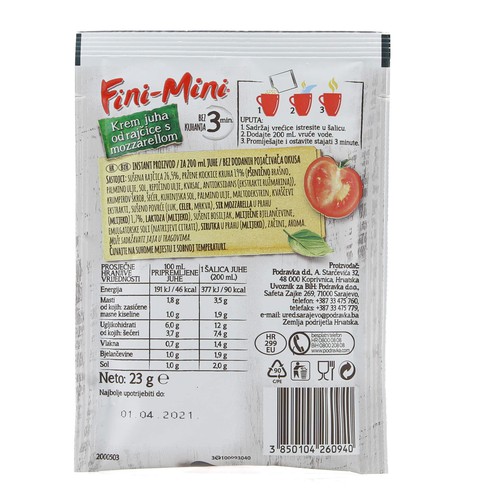 Fini-mini cream of tomato soup and mozzarella 23 g