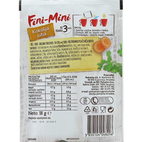 Fini-mini chicken soup with mini pasta 18 g