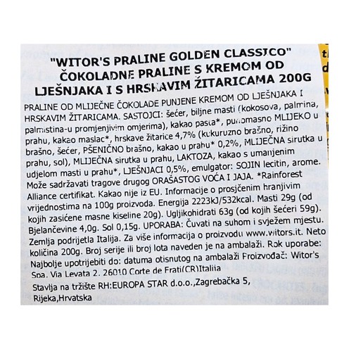 Praline Golden Classico Witor's 200 g 