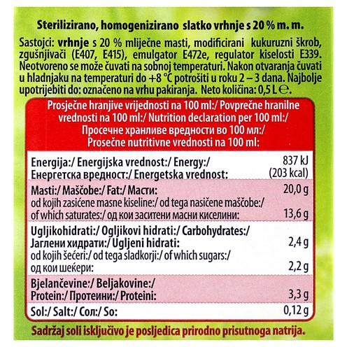 Sahne zum Kochen 20% M.F. 500 g