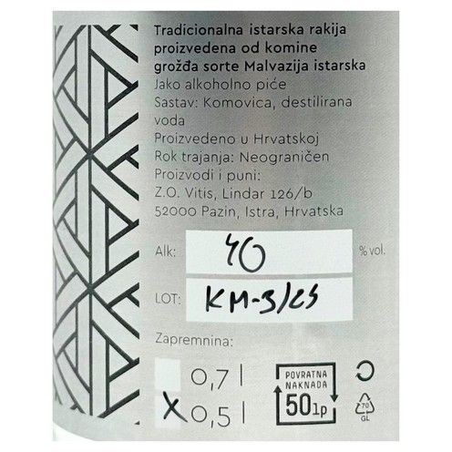 Schnaps istrischer Malvazija Krulčić 0,5 l