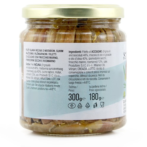 Salted anchovy fillets (sea fennel, dried tomato, rosemary) 300 g