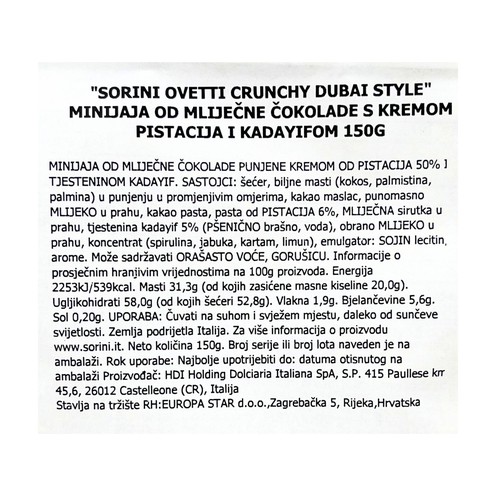 Čokoladna jaja Dubai style Sorini 150 g