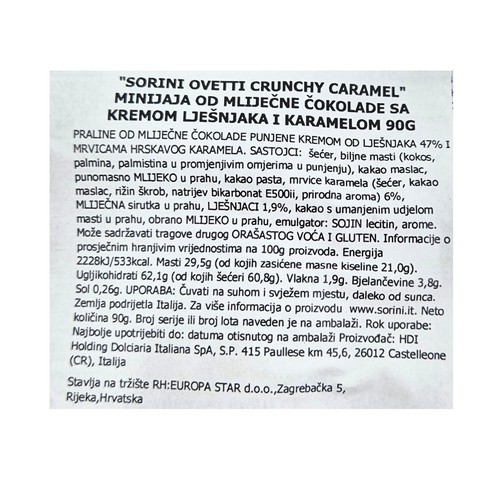 Mini čokoladna jaja s kremom od lješnjaka i karamelom Sorini 90 g