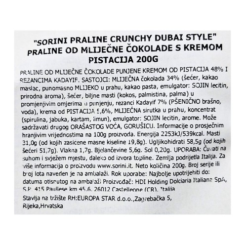 Pralinen Crunchy Dubai Sorini 200 g 