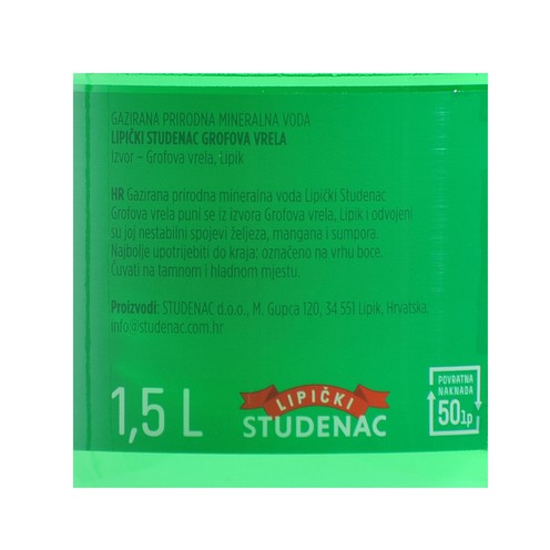 Carbonated natural mineral water Studenac 1,5 l