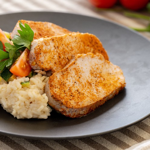 Pork loin with zucchini risotto for 4 persons (1,2 kg)
