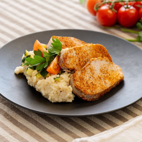 Pork loin with zucchini risotto for 2 persons (600 g)