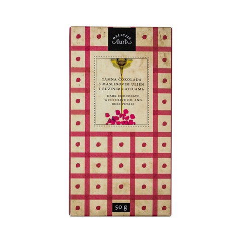 Dark chocolate with olive oil and rose petals Aura 50 g