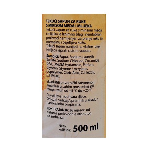 Honey & milk liquid hand soap Charme 0,5 l
