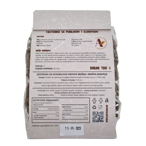 Whole meal spelt and hemp flour pasta 400 g