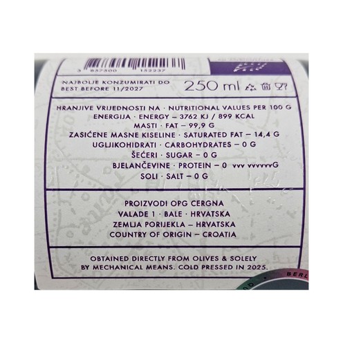 Extra natives Olivenöl Rošinjola Bio Perdisacca 0,25 l