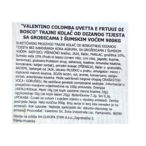 Colomba grožđice - šumsko voće Valentino 900 g