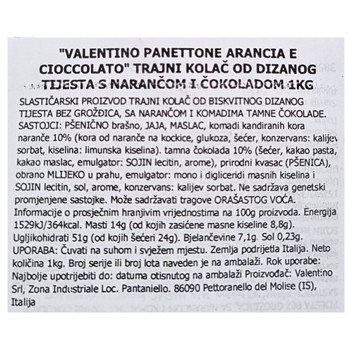 Panettone con arancia e pezzi di cioccolato Valentino 1 kg