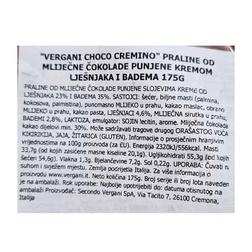 Praline choco cremino Vergani 175 g