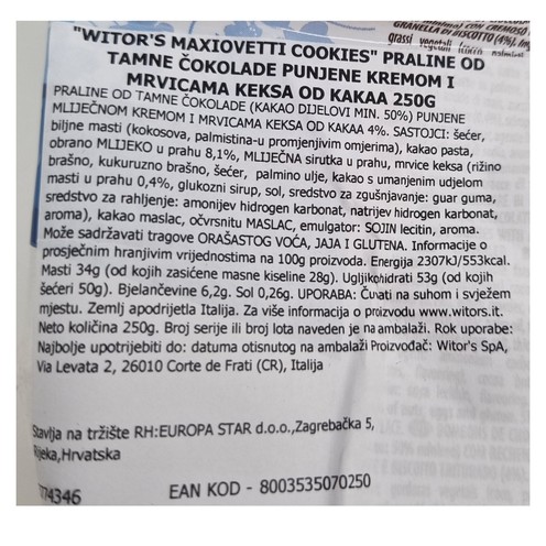 Čokoladna jaja Witor's Cookie 250 g