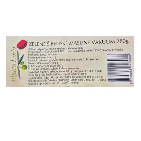 Green olives in vacuum bag 280 g